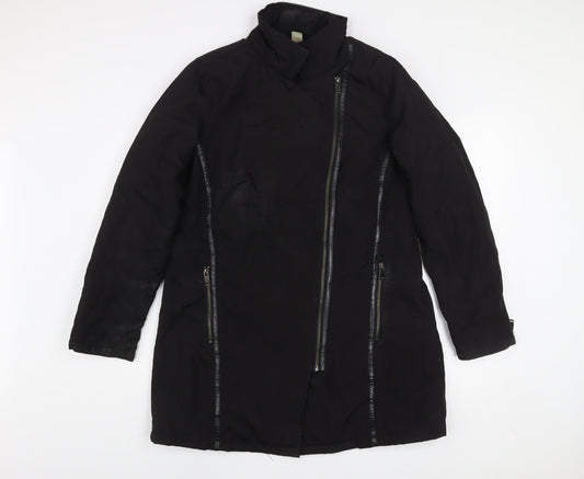 MS Mode Women's Black Long Zip Up Overcoat Size 42 Regular Fit
