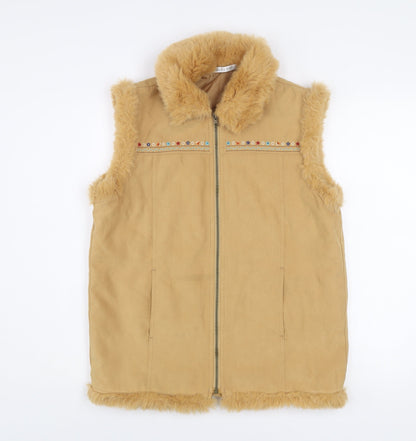 Additional front view of Marks & Spencer girls’ beige faux fur lined waistcoat 13-14 years