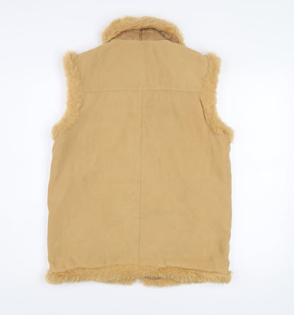 Close-up detail of Marks & Spencer girls’ beige faux fur lined waistcoat 13-14 years
