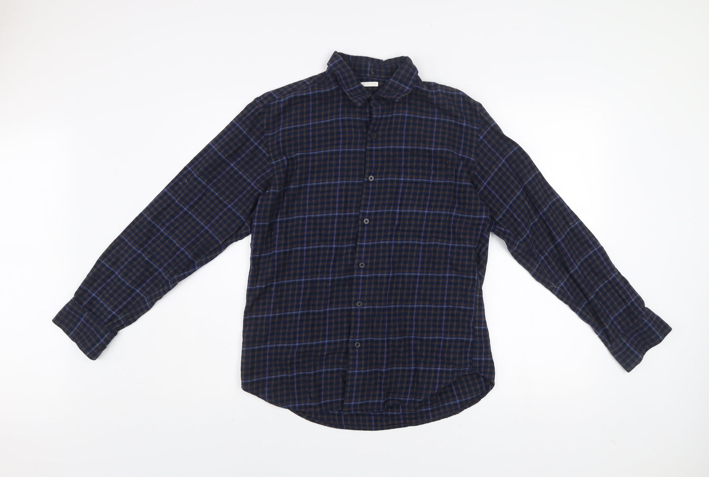 GU Men's Blue Checked Flannel Cotton Button-Up Shirt Size S