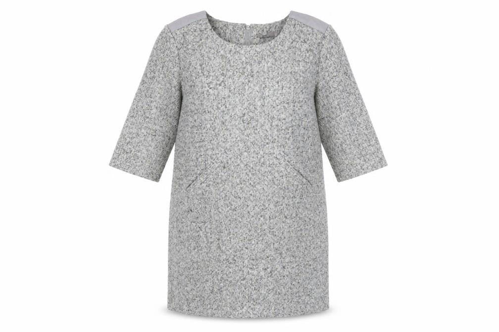 First Avenue Women’s Grey Shift Dress L 3/4 Sleeve Zip Back Tweed Look