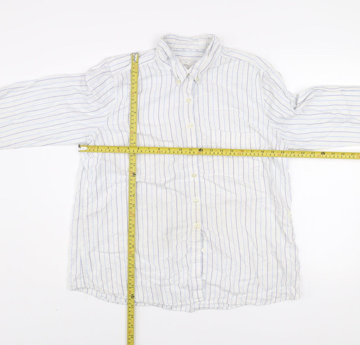 Gap Men's White Striped XL Relaxed Fit Button-Up Cotton Shirt
