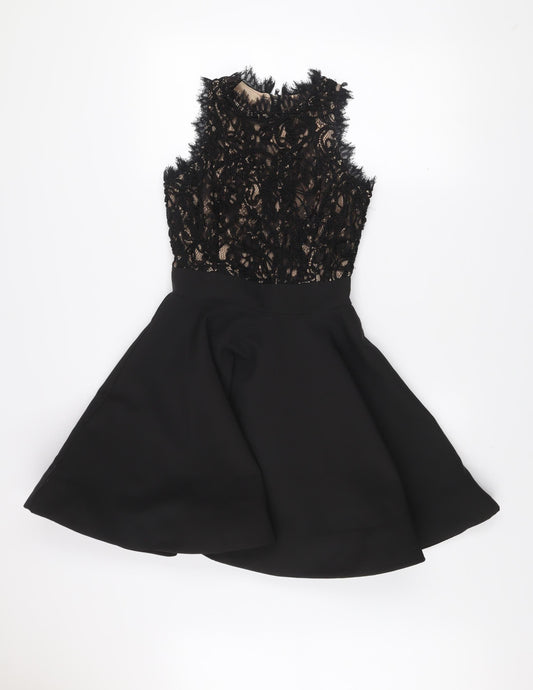 KYLIN WANG Women’s Black Lace Fit & Flare Sleeveless Short Dress Size S