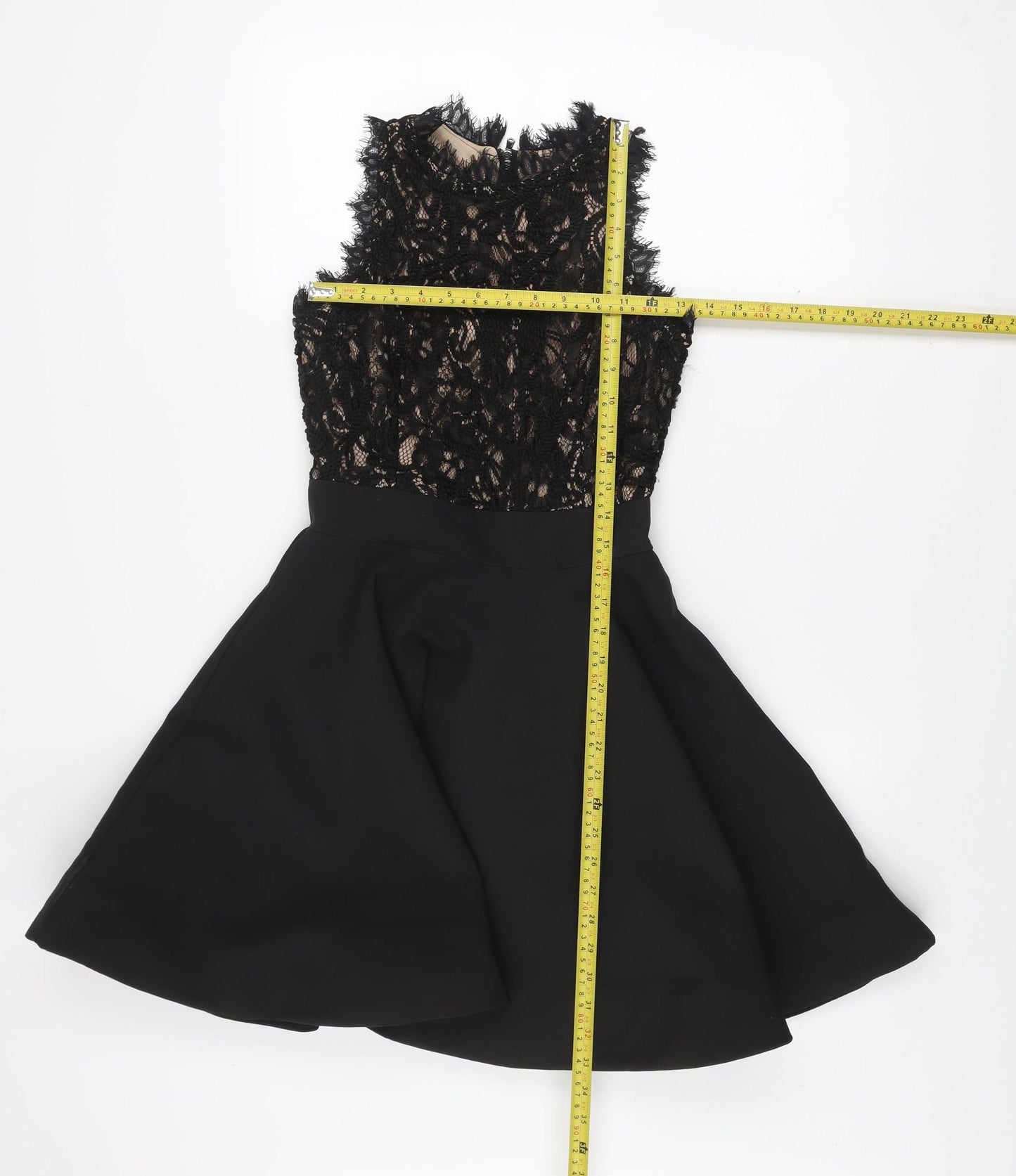 KYLIN WANG Women’s Black Lace Fit & Flare Sleeveless Short Dress Size S
