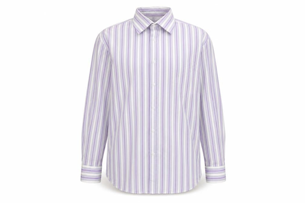 BHS Men's Purple Striped Non-Iron Long Sleeve Cotton Blend Shirt Size 16.5 Regular