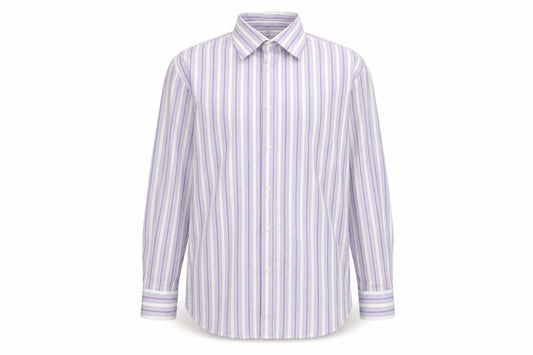 BHS Men's Purple Striped Non-Iron Long Sleeve Cotton Blend Shirt Size 16.5 Regular