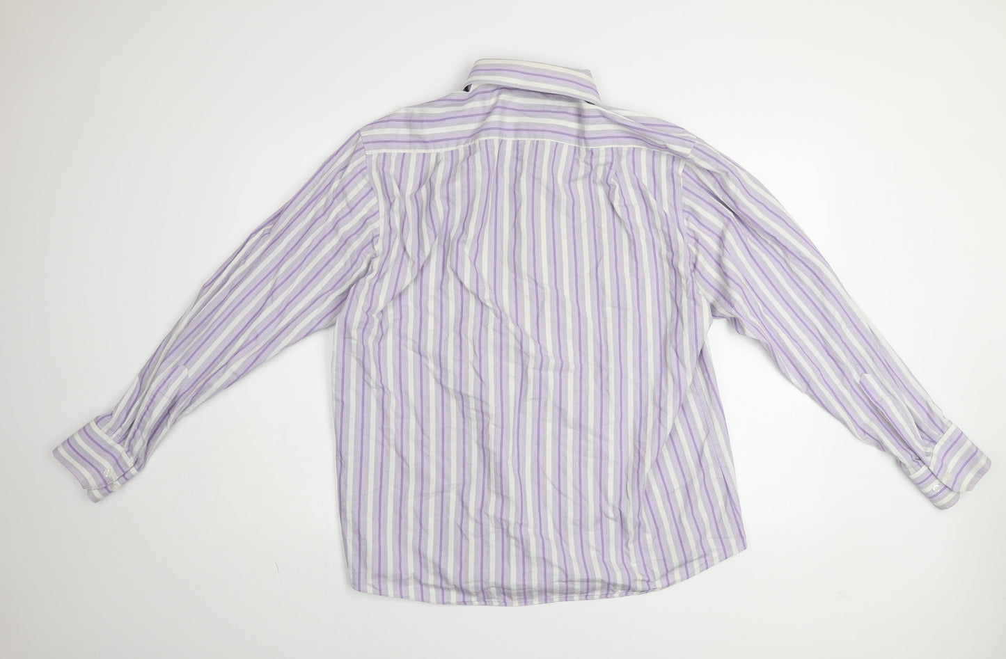 BHS Men's Purple Striped Non-Iron Long Sleeve Cotton Blend Shirt Size 16.5 Regular