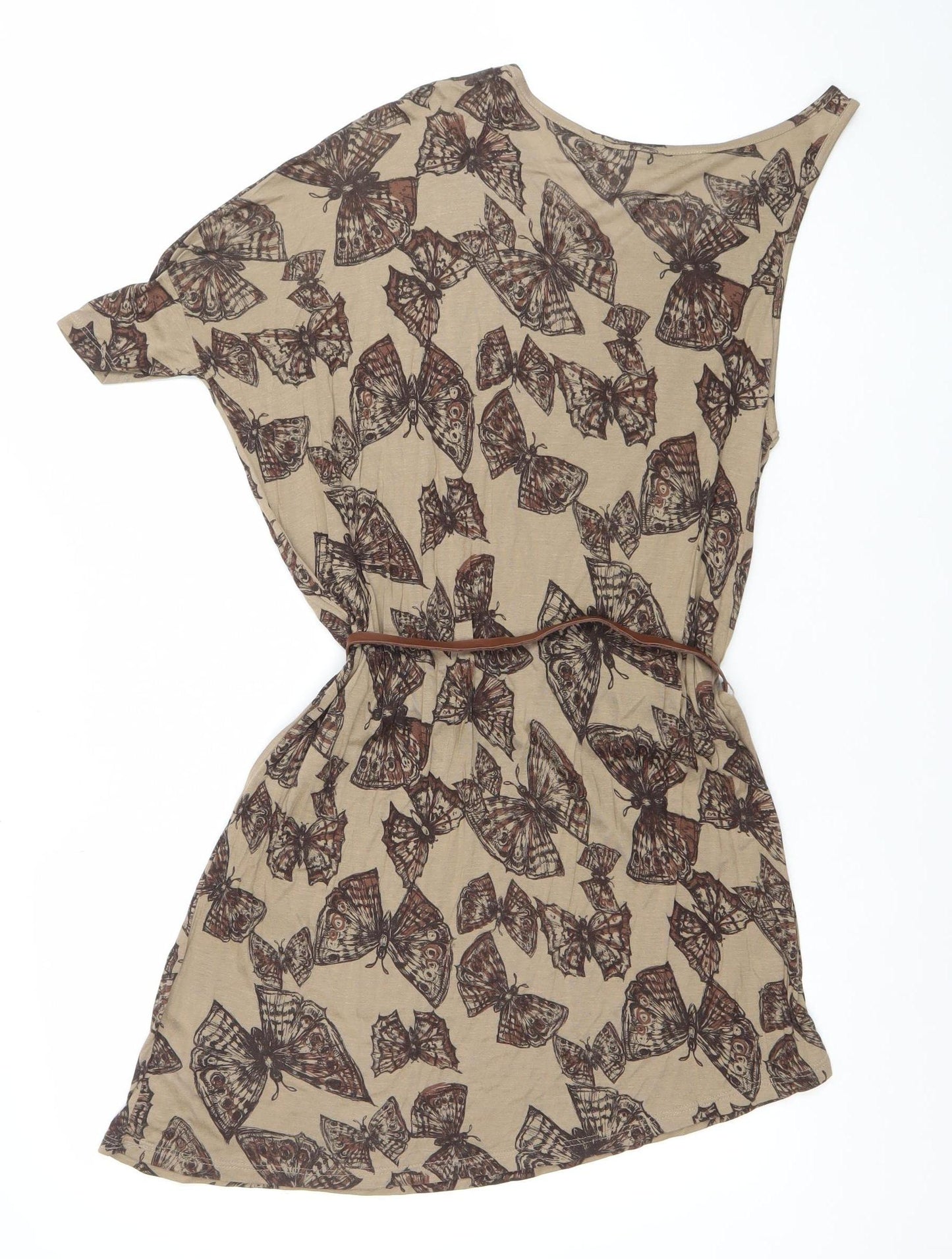 Bershka Women Beige Butterfly Print Tunic Blouse S