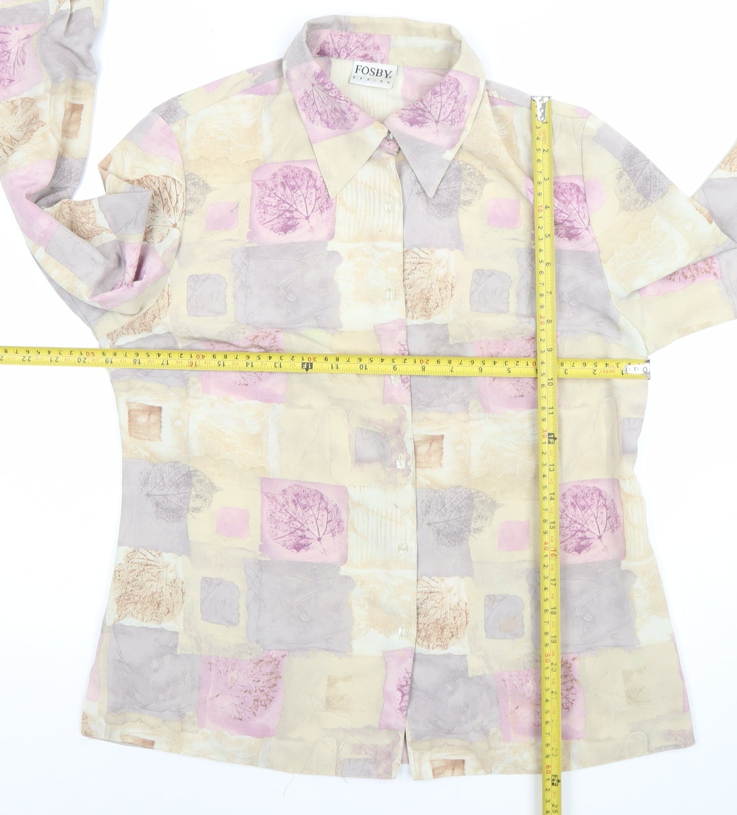 Fosby Design Women's Multicoloured Button-Up Shirt UK 12 Long Sleeve Polyester