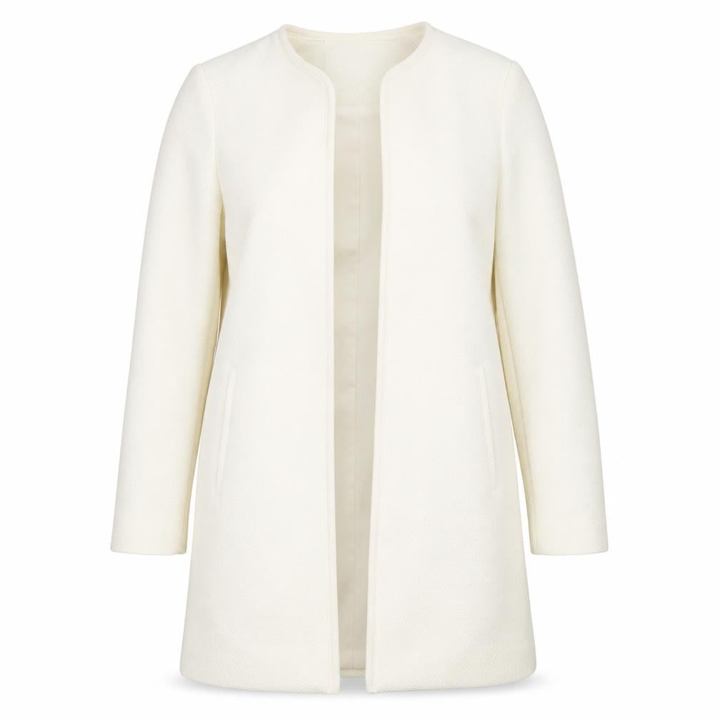 H&M Women Ivory Long Sleeve Mid-Length Open Front Blazer Coat Size 8