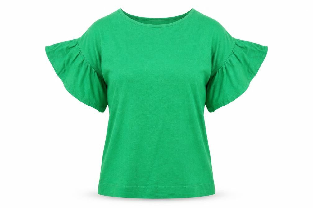 L.K. Bennett Women’s Green Flutter Sleeve Cotton Blend T-Shirt XS