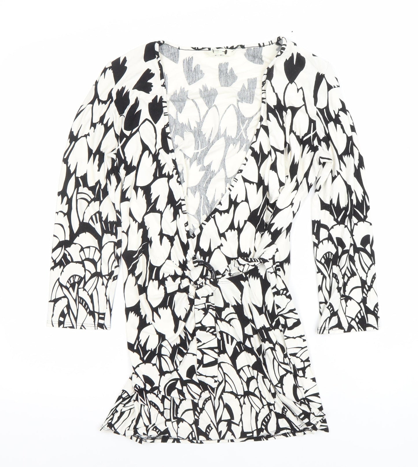 Marks and Spencer Womens Black Floral Wrap Jersey Blouse Size 10