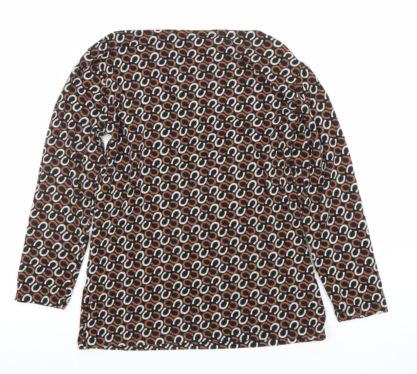Marks and Spencer Women Brown Geometric Long Sleeve Jersey Blouse Size 10