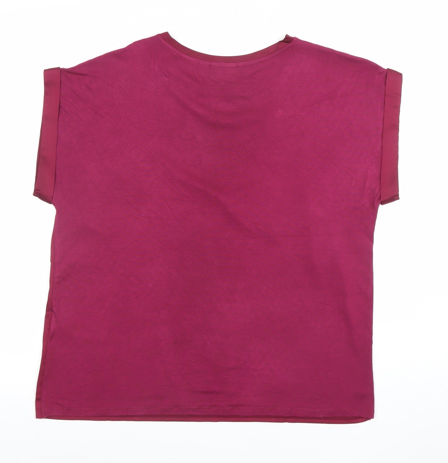VILA Womens Purple Satin Blouse Size 10 Short Sleeve Crew Neck