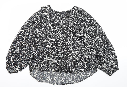 New Look Women's Black Animal Print Long Sleeve V-Neck Blouse Size 10