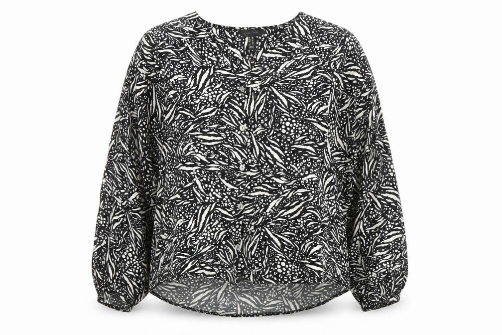 New Look Women's Black Animal Print Long Sleeve V-Neck Blouse Size 10