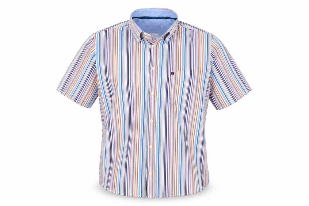 Tricot Marine Men's Multicoloured Striped Short Sleeve Casual Shirt L