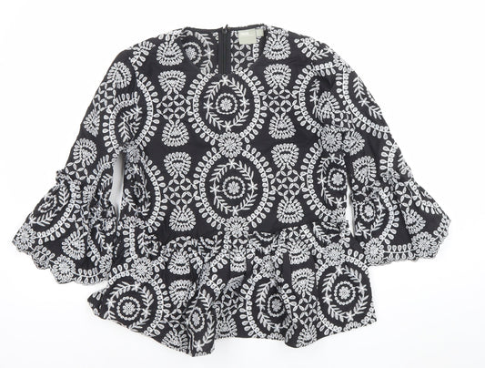 ASOS Women’s Black Embroidered Boho Peplum Tunic Blouse Size 10