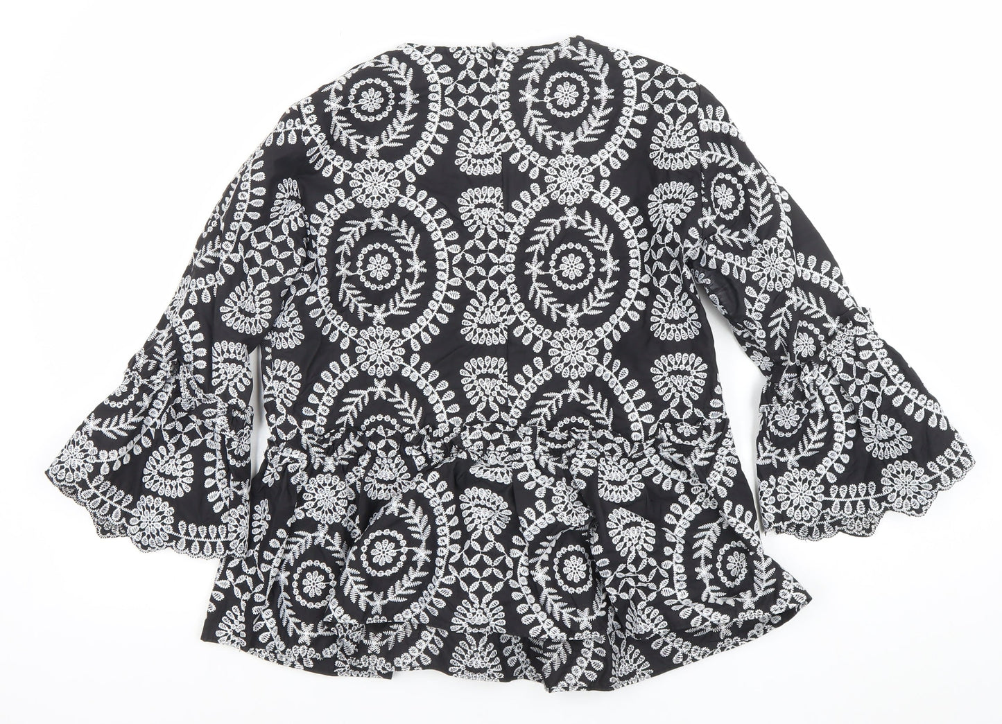 ASOS Women’s Black Embroidered Boho Peplum Tunic Blouse Size 10