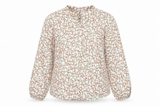 Front view of Gallery women’s multicoloured floral long sleeve chiffon blouse, size UK 10