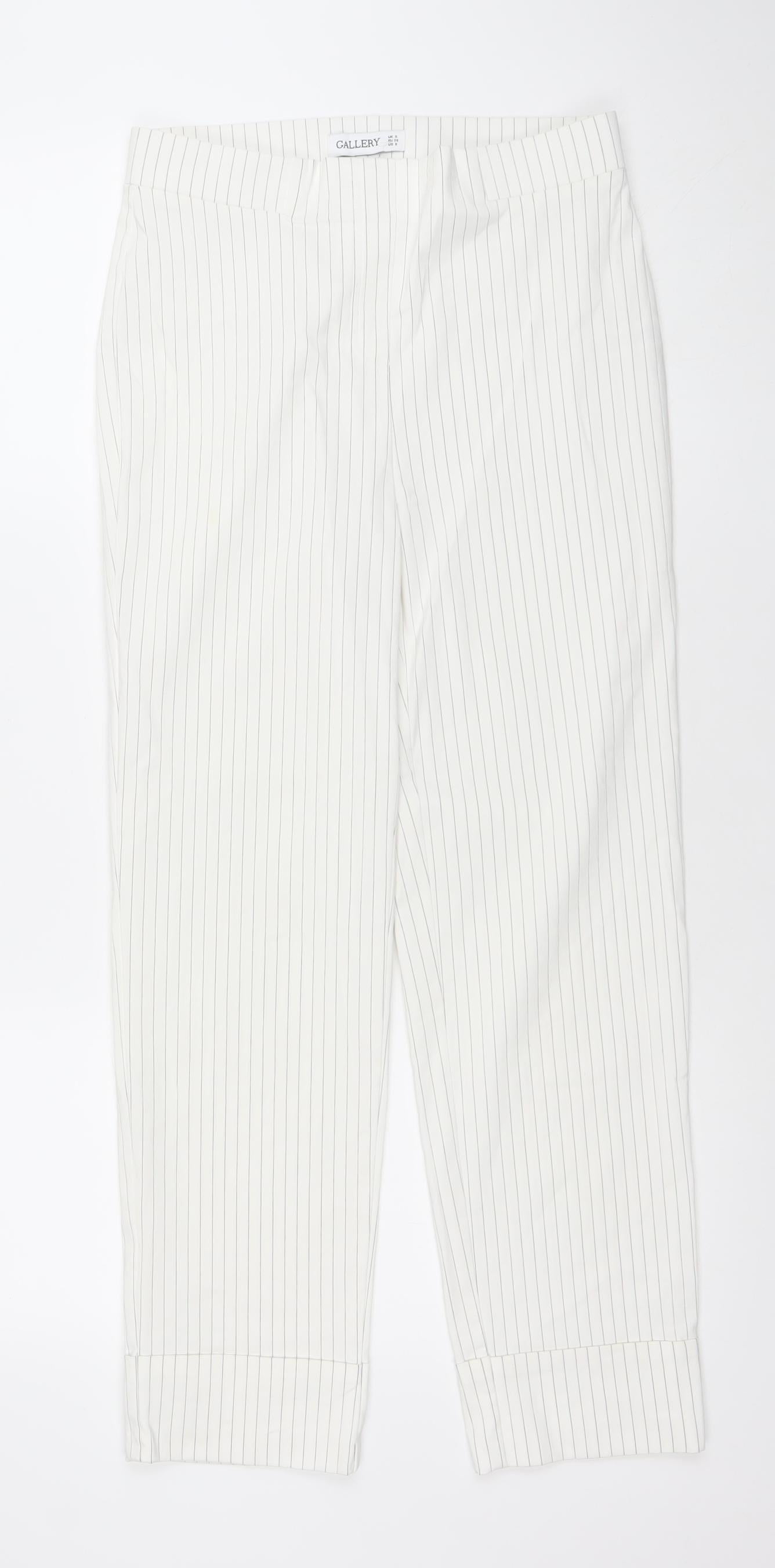 Gallery Women's White Pinstripe Viscose Blend Slim Trousers Size S UK 8