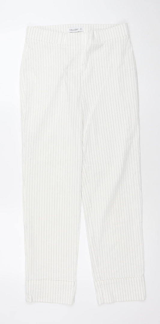 Gallery Women's White Pinstripe Viscose Blend Slim Trousers Size S UK 8