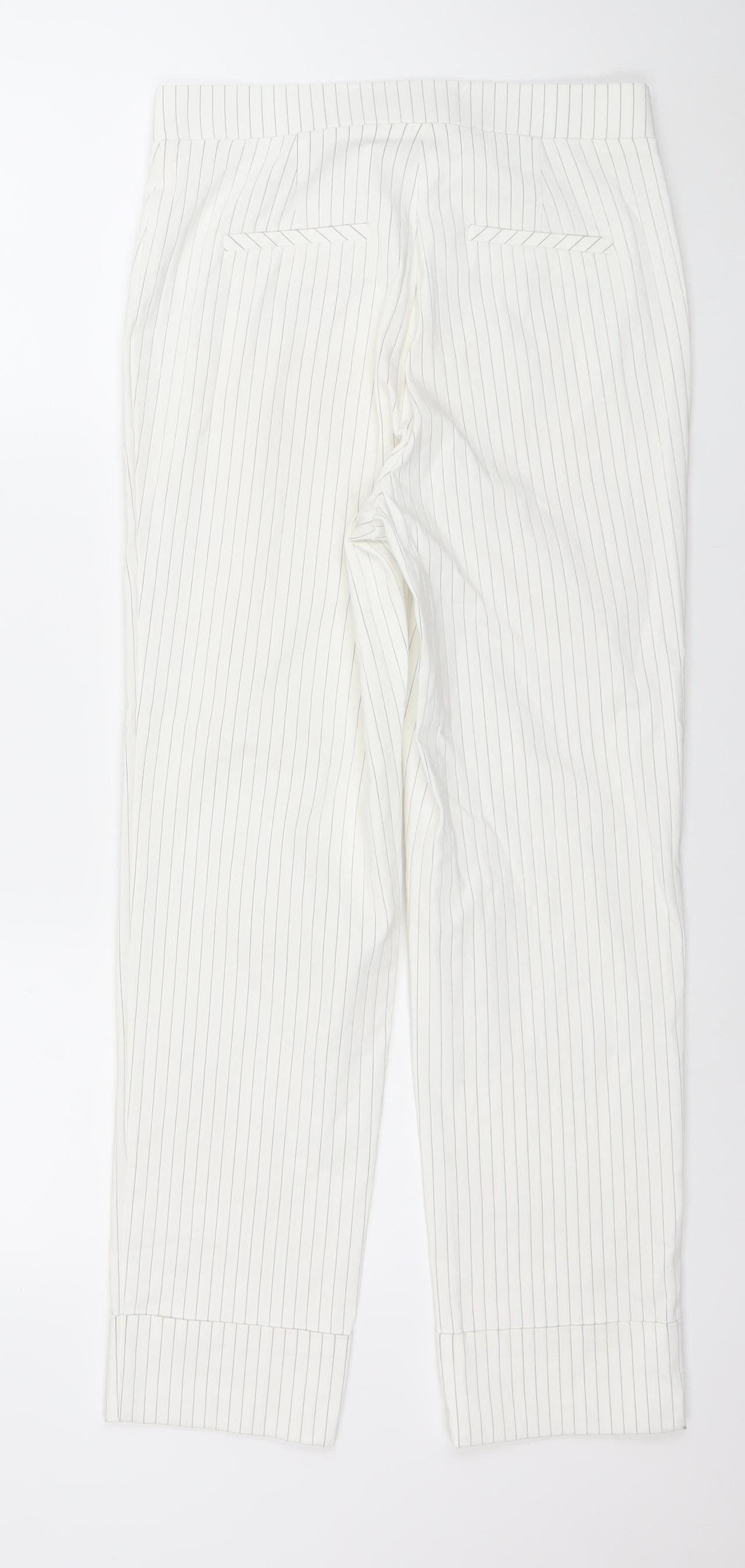 Gallery Women's White Pinstripe Viscose Blend Slim Trousers Size S UK 8