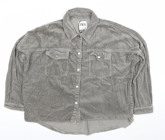 Zara Women Grey Corduroy Button Jacket Size 14 Relaxed Fit