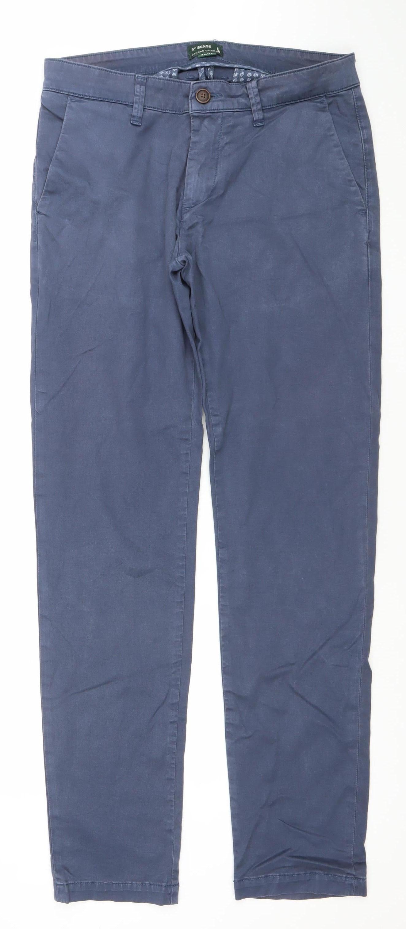 6th Sense Men's Blue Kansas Chino Trousers Size 34/34 Regular Fit