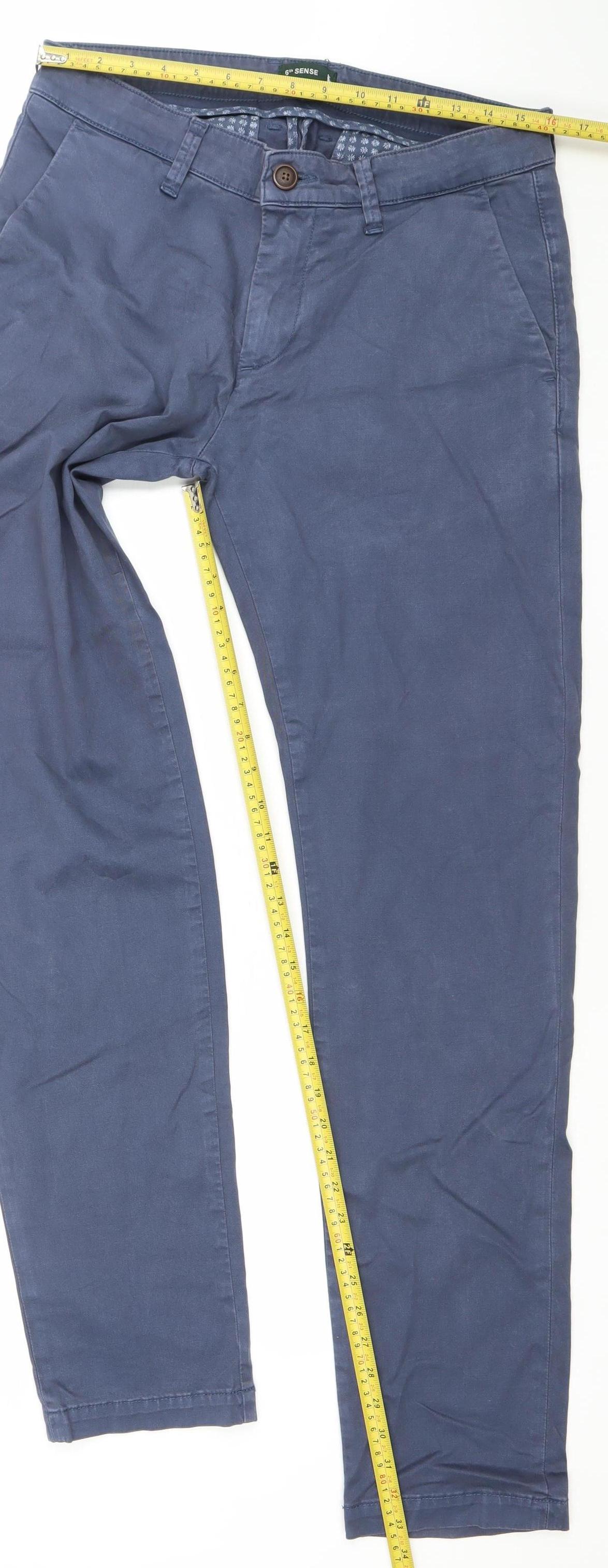 6th Sense Men's Blue Kansas Chino Trousers Size 34/34 Regular Fit