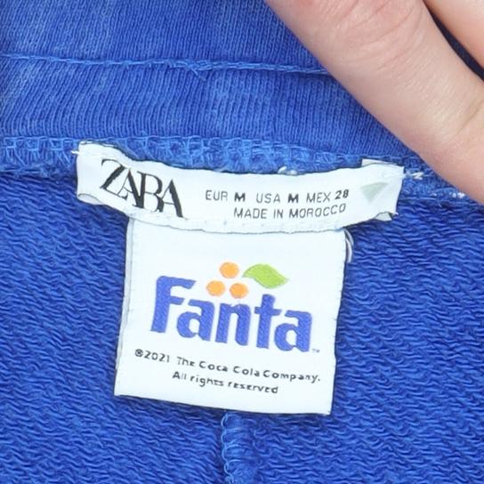 ZARA Women Blue Fanta Logo Jogger Sweatpants Size M Cotton Blend