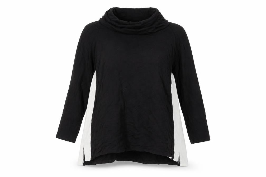 Chico's Zenergy Women's Black Tunic Top Size 12 Long Sleeve Cowl Neck