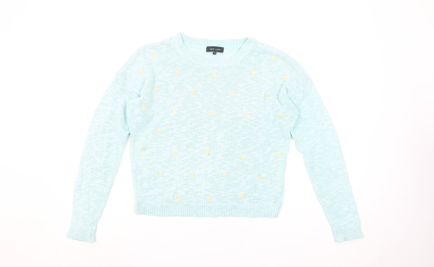 New Look Women Blue Floral Embroidered Knit Jumper Size 12