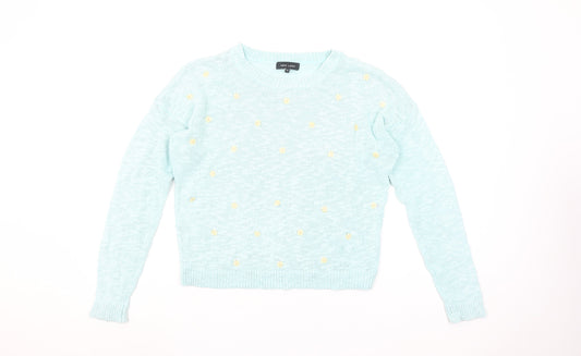 New Look Women Blue Floral Embroidered Knit Jumper Size 12