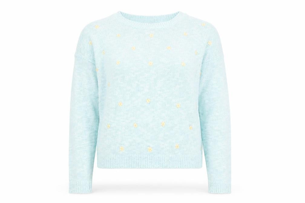 New Look Women Blue Floral Embroidered Knit Jumper Size 12