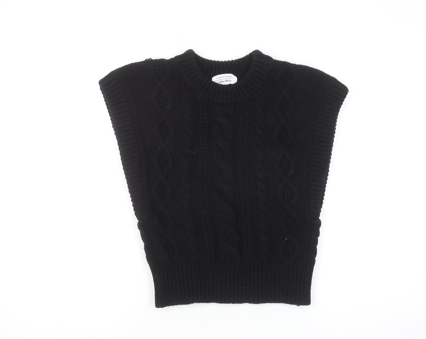 & Other Stories Women Black Wool Cable Knit Sleeveless Vest S