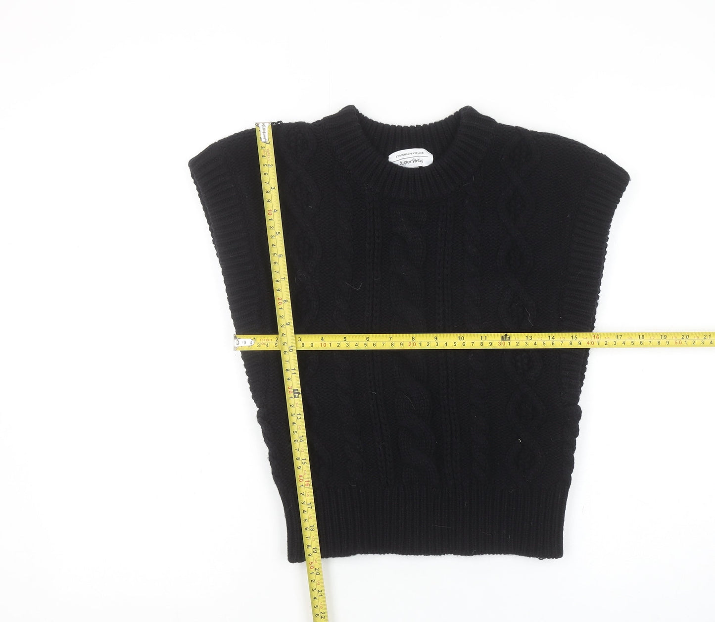 & Other Stories Women Black Wool Cable Knit Sleeveless Vest S