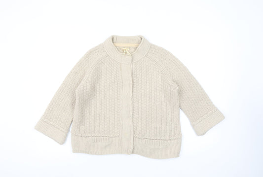 Next Women Beige Chunky-Knit Cardigan Size 10 Wool Alpaca Blend