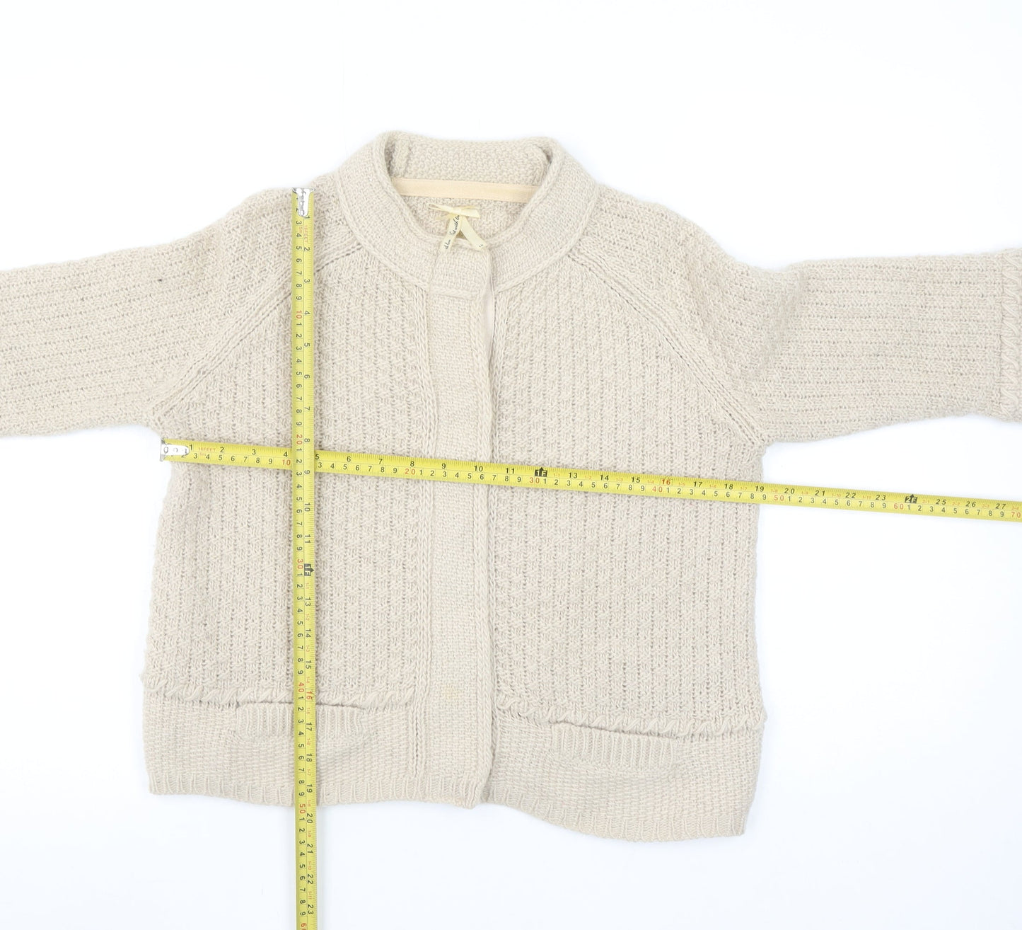 Next Women Beige Chunky-Knit Cardigan Size 10 Wool Alpaca Blend