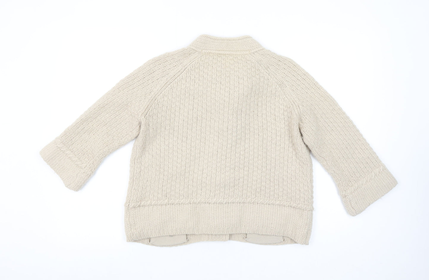 Next Women Beige Chunky-Knit Cardigan Size 10 Wool Alpaca Blend