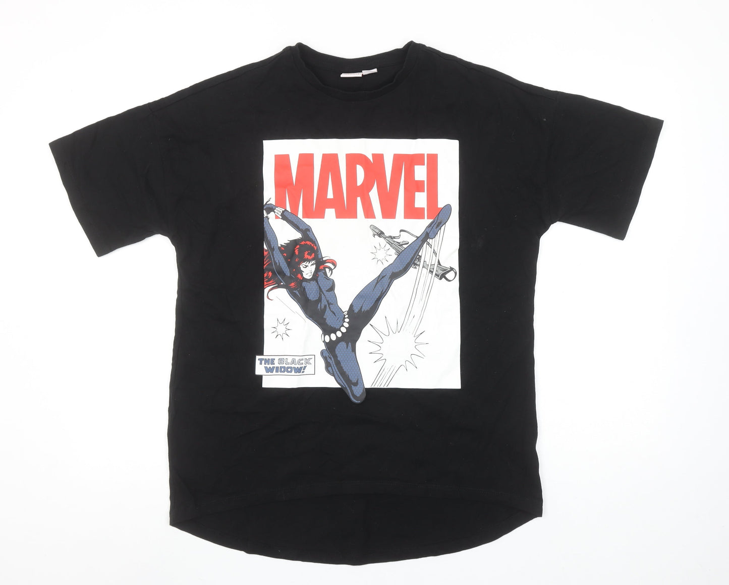 Primark Marvel Black Widow Black T-Shirt Womens 2XS Cotton Graphic