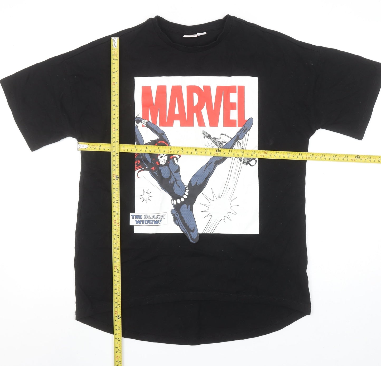 Primark Marvel Black Widow Black T-Shirt Womens 2XS Cotton Graphic