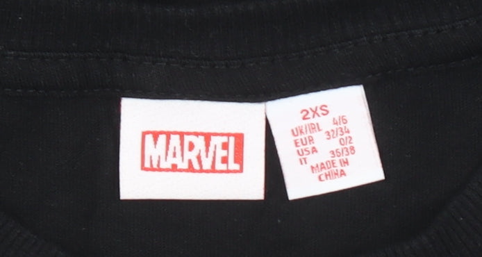 Primark Marvel Black Widow Black T-Shirt Womens 2XS Cotton Graphic