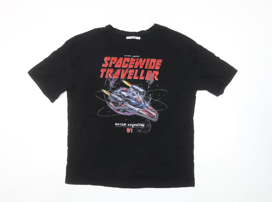 Pull & Bear Women's Black Space Graphic T-Shirt Size 10