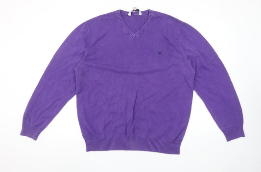 Crew Clothing Co. Men's Purple Cotton V-Neck Jumper L