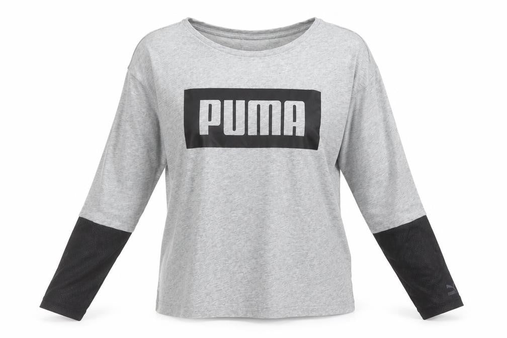 Puma Womens Grey Long Sleeve Logo Pullover Top Size 14
