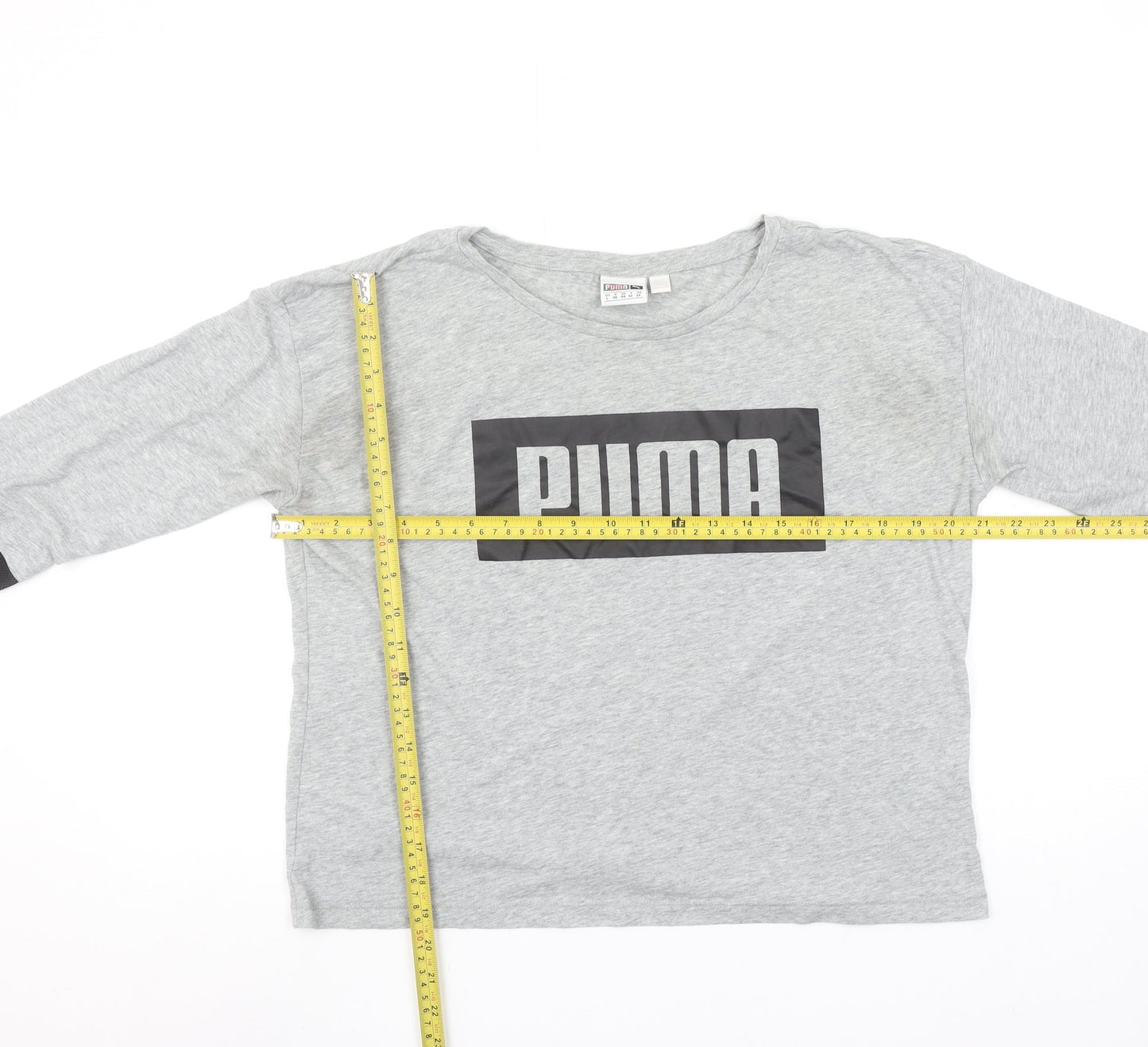 Puma Womens Grey Long Sleeve Logo Pullover Top Size 14