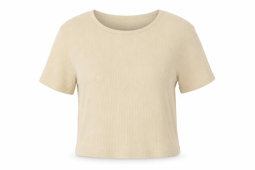 Uniqlo Women Beige Cropped Ribbed T-Shirt Size M