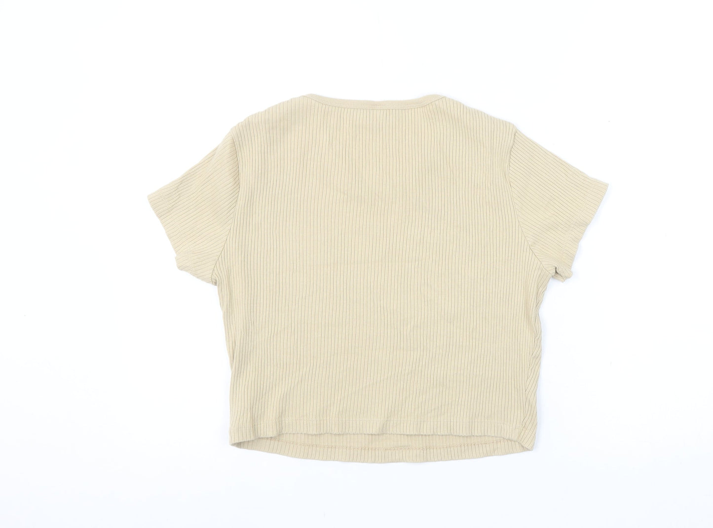 Uniqlo Women Beige Cropped Ribbed T-Shirt Size M