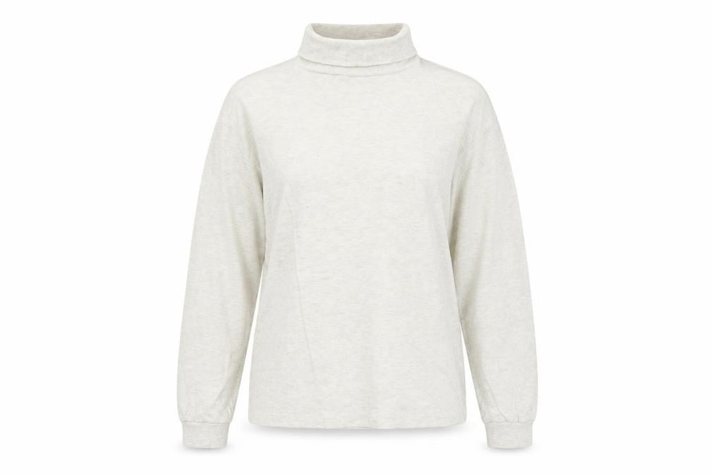 BHS Ivory Roll Neck Long Sleeve Cotton Jersey Top M